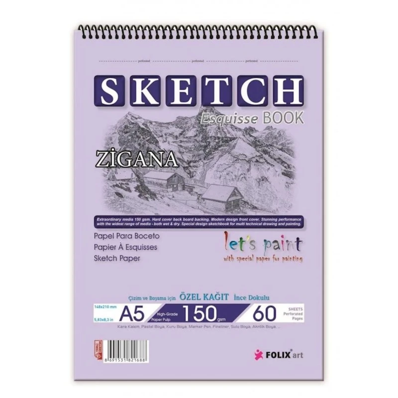 Скетчбук Folix Zigana А5, спираль, 60 листов, 150 г