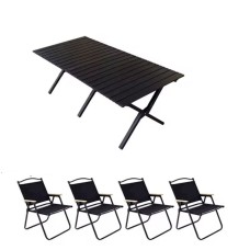 Kempinq üçün yığılan mebel dəsti INM1091, masa 118x60x45 sm, stul 76x54x52 sm (4 əd), qara