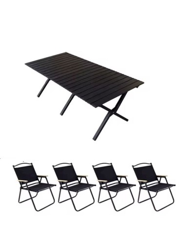 Kempinq üçün yığılan mebel dəsti INM1091, masa 118x60x45 sm, stul 76x54x52 sm (4 əd), qara
