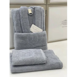 Банный набор MiraNova SF-790, хлопок, серый, размер L/XL (банное полотенце + полотенце для лица + халат)