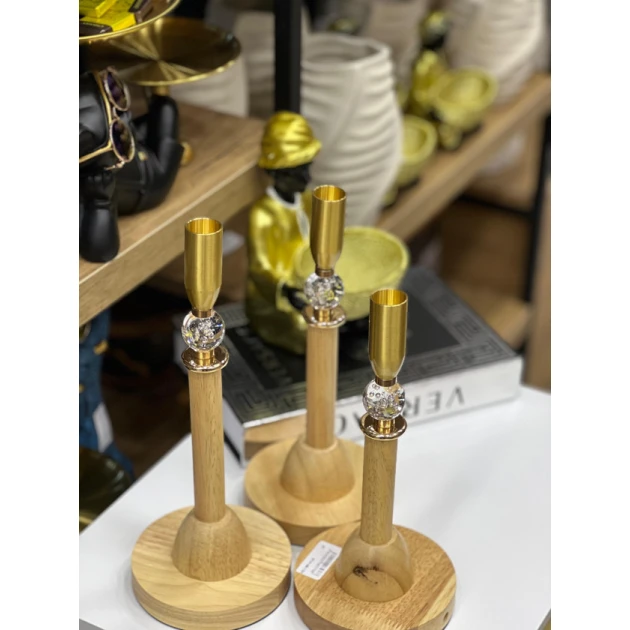 Şamdan dəsti Plateon0025 taxta gövdəli, 3 ədəd