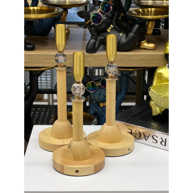 Şamdan dəsti Plateon0025 taxta gövdəli, 3 ədəd