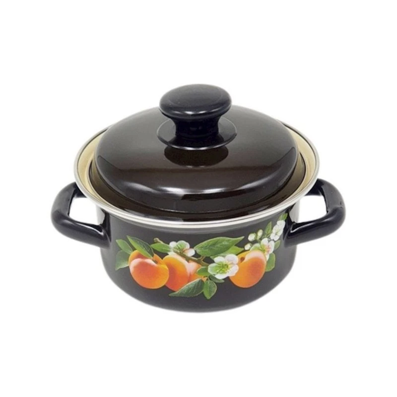 Кастрюля эмалированная 1 л с крышкой, декор, коричневый