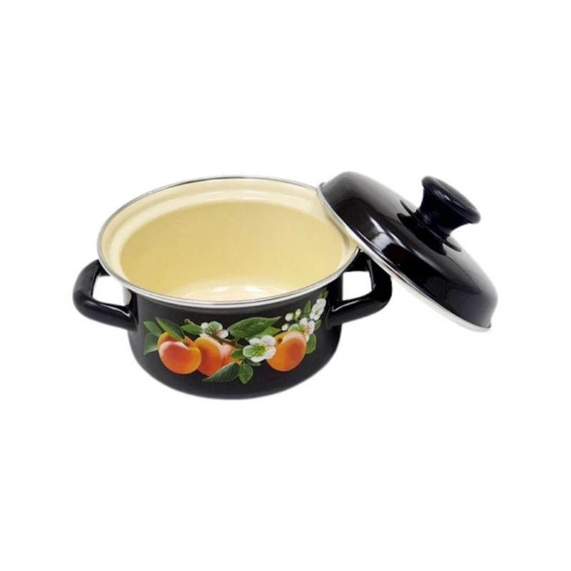 Кастрюля эмалированная 1 л с крышкой, декор, коричневый