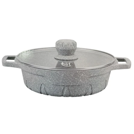 Кастрюля низкая Elif EL71232_boz, 32 см, гранит, серая Кастрюля низкая Elif EL71232_boz, 32 см, гранит, серая
