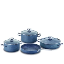 Qab dəsti Korkmaz Stona A2864, qranit, qapaqlı, 7 parça, göy