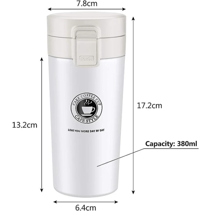 Термокружка Generic, нержавеющая сталь, белая, 380 мл