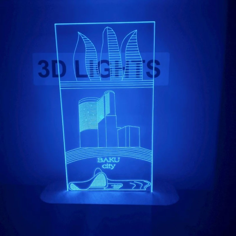 3D-gecə lampası Şəhər mənzərəsi tsg02, 20x14 sm, göy