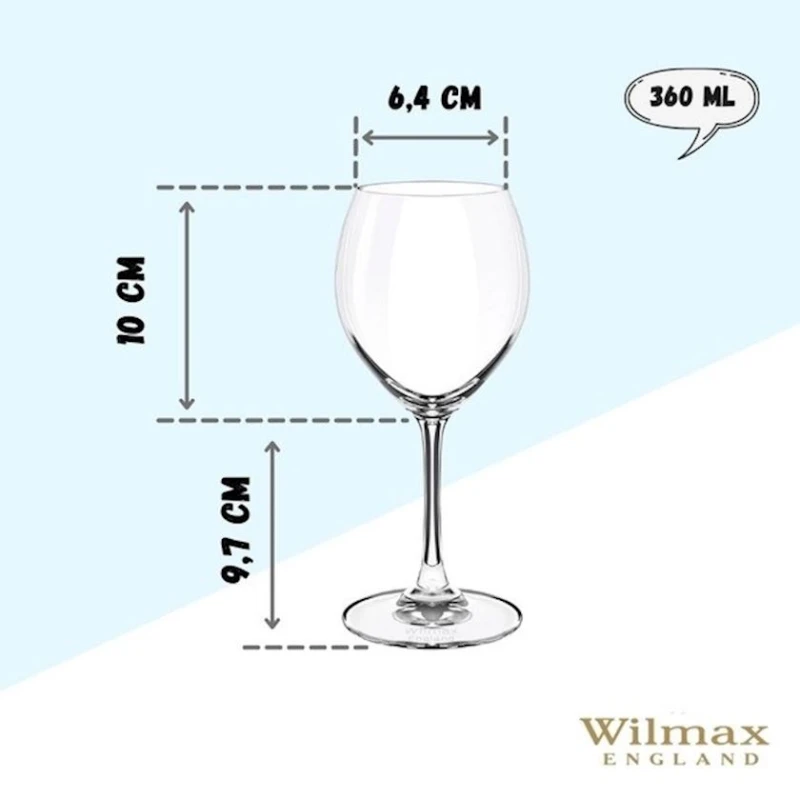 Набор бокалов для вина Wilmax 888009/6A Undina, хрусталь, 360 мл, 6 шт Набор бокалов для вина Wilmax 888009/6A Undina, хрусталь, 360 мл, 6 шт