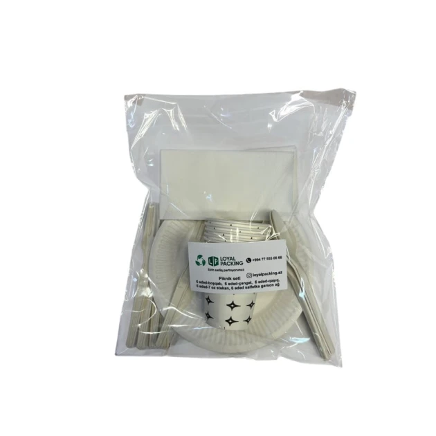 Набор одноразовой посуды для пикника Loyal_9789521369, 6 шт тарелок, 6 шт вилок, 6 шт ложек, 6 шт стаканов , 6 шт салфеток, белый