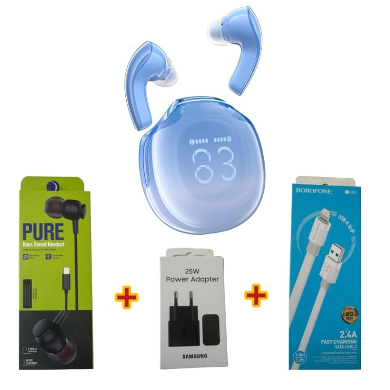 Беспроводные наушники Acefast T9 Blue + Подарок Проводные наушники Strap Pure + Сетевое зарядное устройство Samsung 25W + Кабель USB Borofone BX89 Беспроводные наушники Acefast T9 Blue + Подарок Проводные наушники Strap Pure + Сетевое зарядное устройство Samsung 25W + Кабель USB Borofone BX89