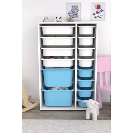 Шкаф для игрушек Pratico I39044, белый/голубой, 30x69.5x109 см Шкаф для игрушек Pratico I39044, белый/голубой, 30x69.5x109 см