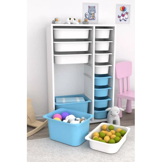Шкаф для игрушек Pratico I39044, белый/голубой, 30x69.5x109 см Шкаф для игрушек Pratico I39044, белый/голубой, 30x69.5x109 см