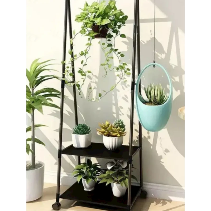 Передвижная вешалка для одежды Rail8902bWh, черная, 163x98x35 см