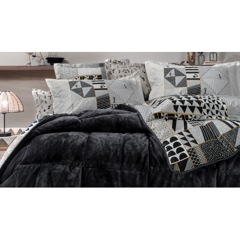 Комплект постельного белья Yataş Ciera Triola, односпальный, одеяло 155x215 см, простыня 100x200x35 см, наволочка 50х70 см, полиэстер/хлопок, Siyah