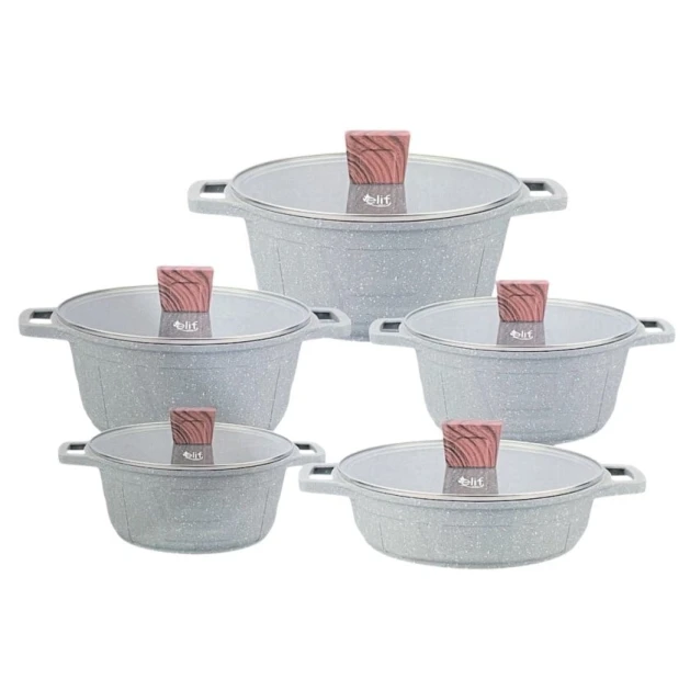 Набор кастрюль Elif EL71610, гранит, серый, 5 шт Набор кастрюль Elif EL71610, гранит, серый, 5 шт