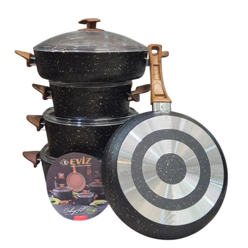Набор посуды Eviz EE-ZZ-009, гранит, черный, 22/26/30/30/30 см, 9 предметов Набор посуды Eviz EE-ZZ-009, гранит, черный, 22/26/30/30/30 см, 9 предметов
