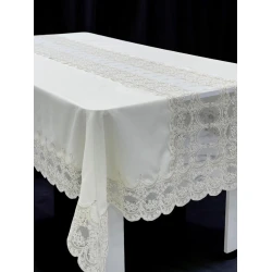 Скатерть MiraNova NRl-00618, лен, белая, 160x220 см