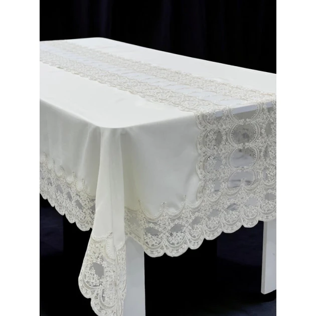 Скатерть MiraNova NRl-00618, лен, белая, 160x220 см Скатерть MiraNova NRl-00618, лен, белая, 160x220 см