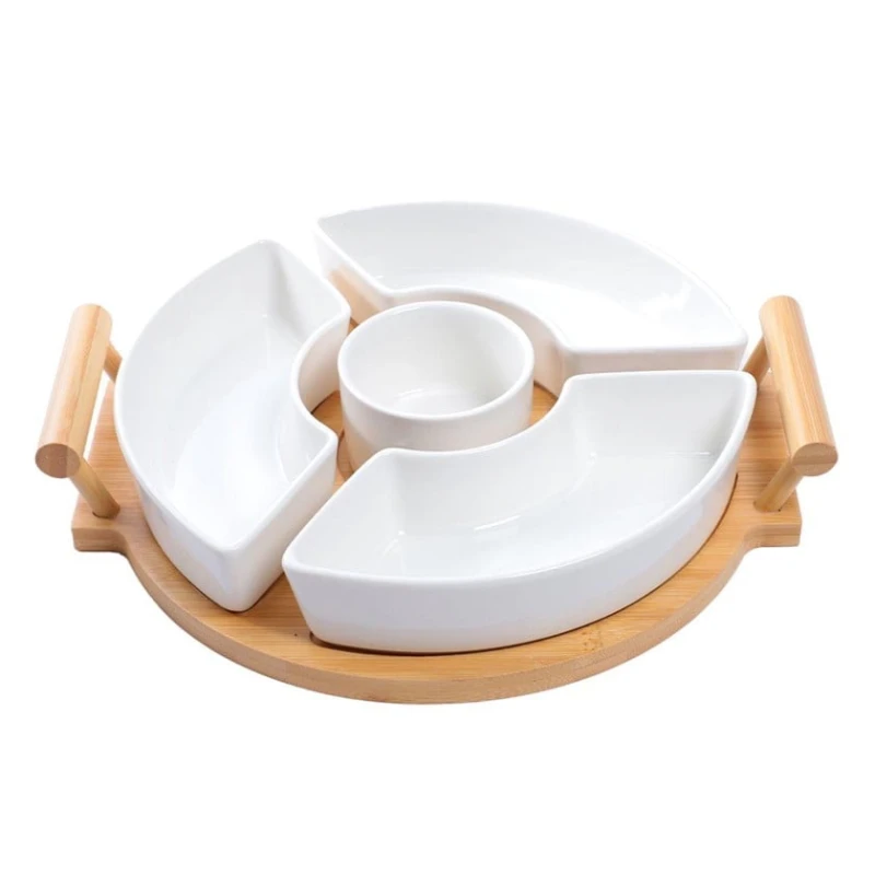 Çərəz qabı, keramika/bambuk, ağ/qəhvəyi, 27x31 sm