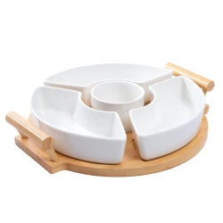 Çərəz qabı, keramika/bambuk, ağ/qəhvəyi, 27x31 sm