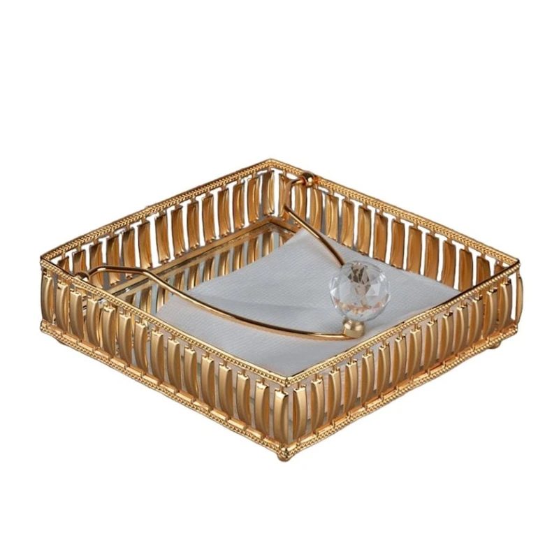 Metal salfet qabı güzgü dib ilə Q34T7 18x18 sm, qızılı