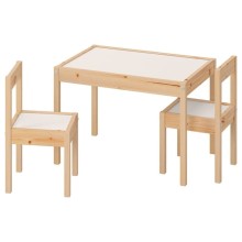 Uşaqlar üçün masa və 2 oturacaq IKEA Latt, şam, ağ