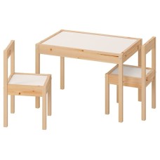 Uşaqlar üçün masa və 2 oturacaq IKEA Latt, şam, ağ
