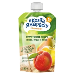 Фруктовое пюре Когда я вырасту Яблоко, Груша, Персик, 220 г Фруктовое пюре Когда я вырасту Яблоко, Груша, Персик, 220 г