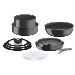 Набор посуды для готовки Tefal Ingenio Ceramic Renew, алюминий/керамика, черный, 11 предметов