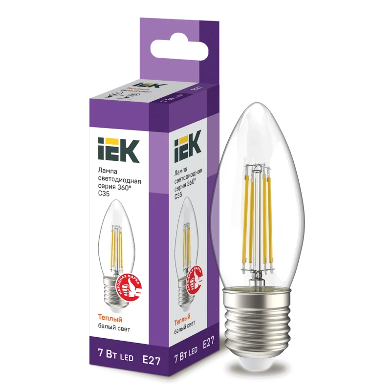 Светодиодная лампа IEK C35 E27 7W 3000K Transparent Светодиодная лампа IEK C35 E27 7W 3000K Transparent