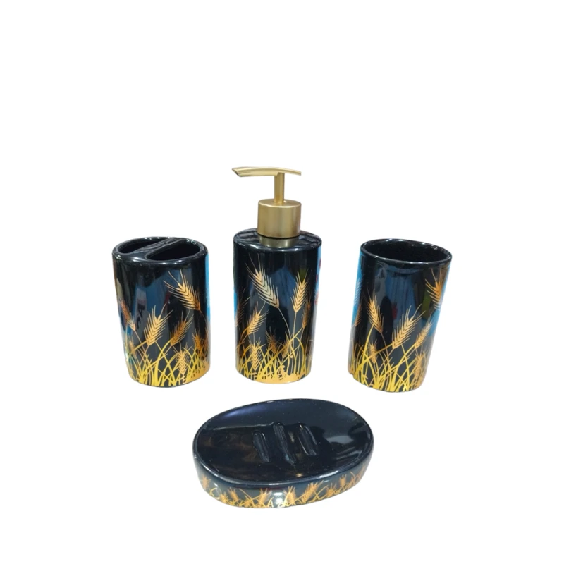 Набор для ванной LM99, керамика, золотистый/черный, 4 шт Набор для ванной LM99, керамика, золотистый/черный, 4 шт