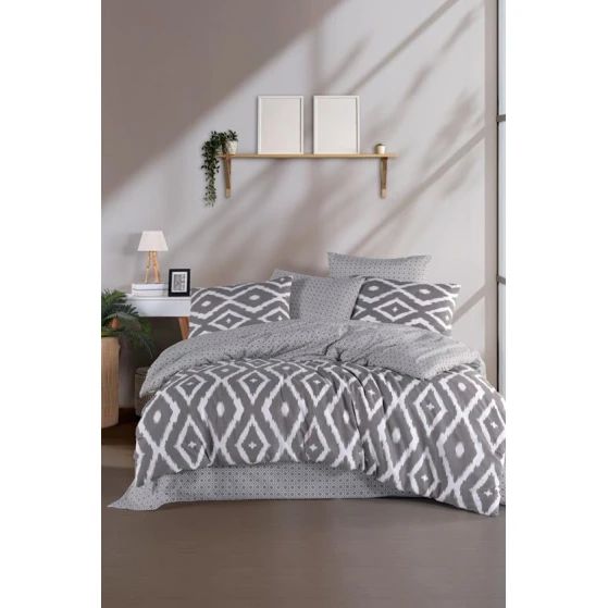 Комплект постельного белья Hanzade SHA-00006239, пододеяльник 200х220 см, простыня 220х240 см, 2 шт наволочки 50х70 см, двуспальный, хлопок, разноцветный