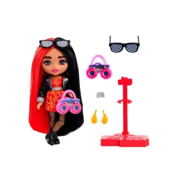 Kukla Barbie Extra Mini Lady Rokstar Qırmızı və qara saçlar ilə, 3 yaş