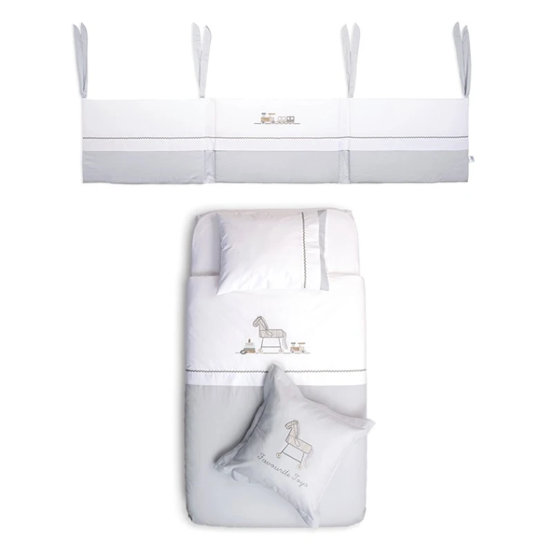 Набор с мягкой защитой в кроватку Toys, хлопок, серый/белый, 7 предметов