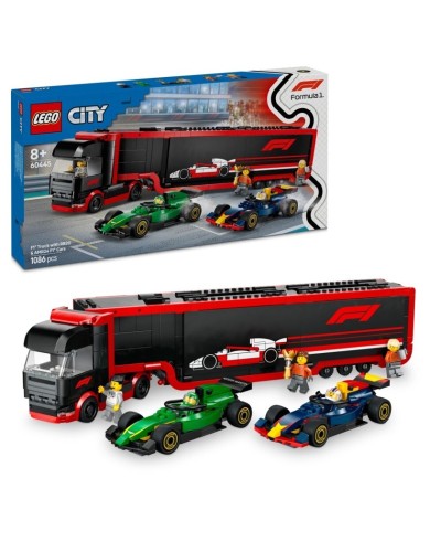 Konstruktor LEGO City F1® Truck with RB20 & AMR24 F1® Cars 60445, 1086 parça, 8 yaşdan