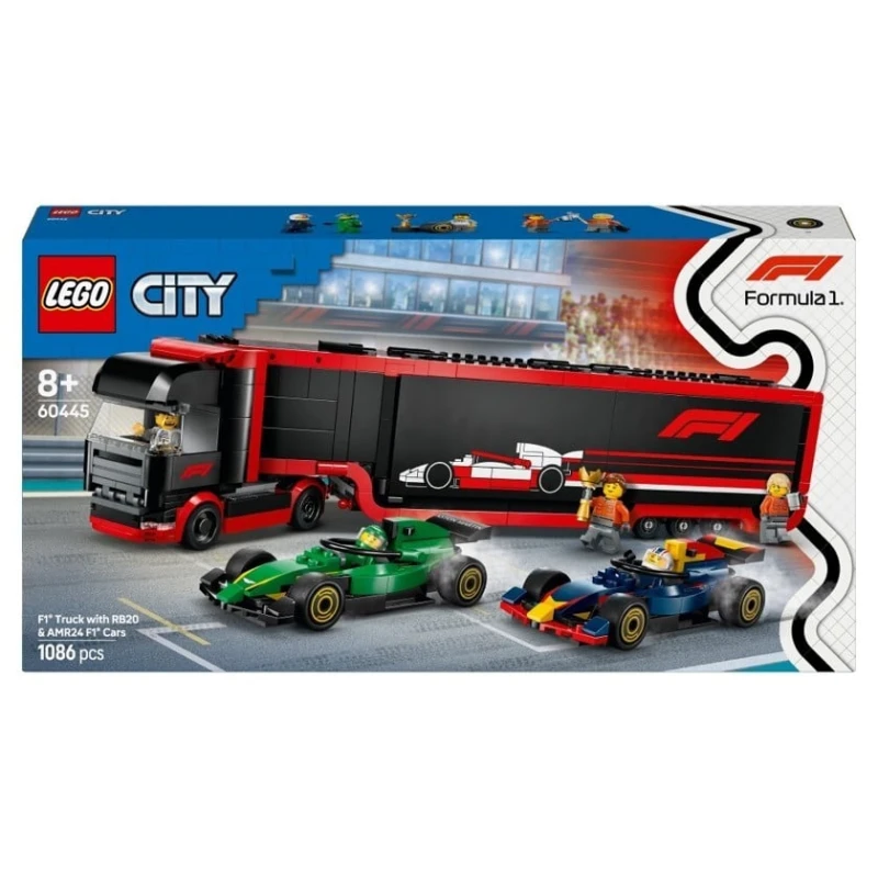 Конструктор LEGO City F1® Truck with RB20 & AMR24 F1® Cars 60445, 1086 деталей, от 8 лет