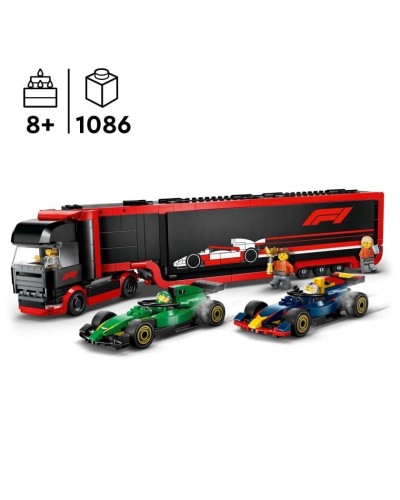 Konstruktor LEGO City F1® Truck with RB20 & AMR24 F1® Cars 60445, 1086 parça, 8 yaşdan