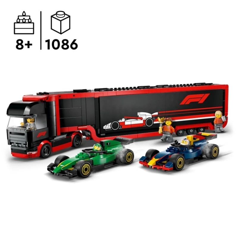 Конструктор LEGO City F1® Truck with RB20 & AMR24 F1® Cars 60445, 1086 деталей, от 8 лет