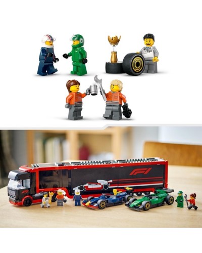 Konstruktor LEGO City F1® Truck with RB20 & AMR24 F1® Cars 60445, 1086 parça, 8 yaşdan