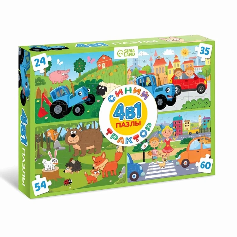 Пазл Синий Трактор 4-в-1, 3 + лет, 24/35/54/60 элементов Пазл Синий Трактор 4-в-1, 3 + лет, 24/35/54/60 элементов