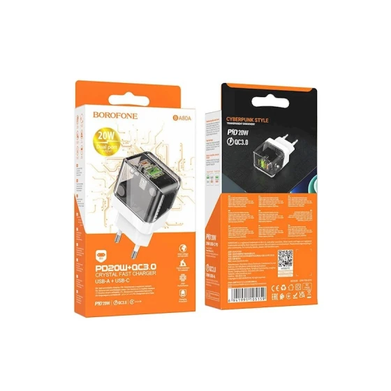 Сетевое зарядное устройство Borofone BA80A 20W, Прозрачный