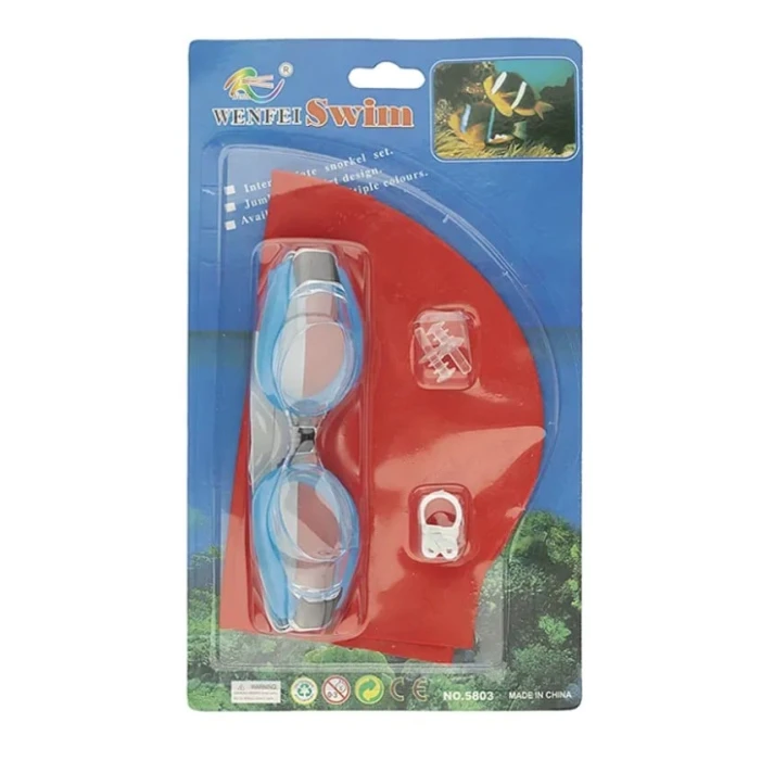 Набор для плавания X15199576-3-4, шапочка, очки, зажим для носа и беруши, голубой