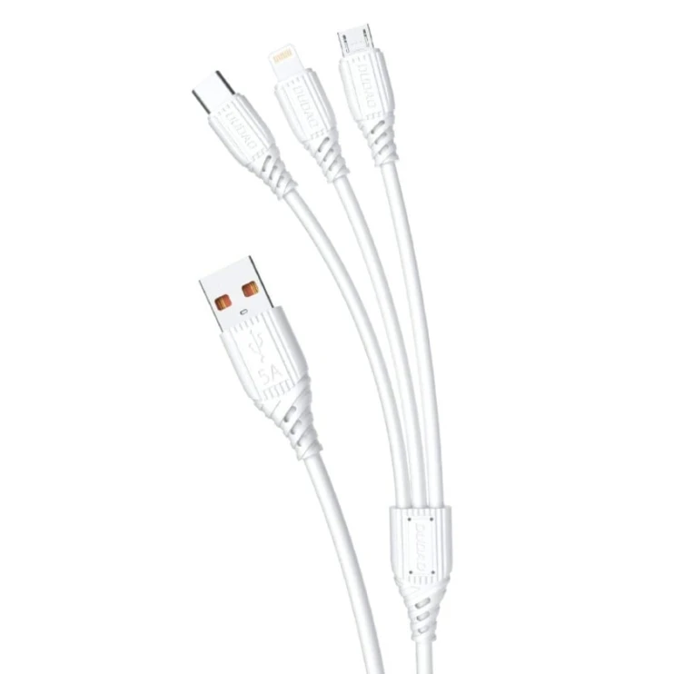 Кабель USB Dudao 5A 3-in-1 USB to Lightning/Type-C/MicroUSB, белый Кабель USB Dudao 5A 3-in-1 USB to Lightning/Type-C/MicroUSB, белый