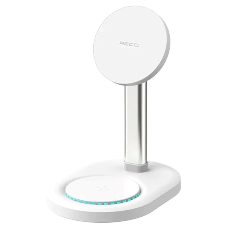 Беспроводное зарядное устройство Recci RCW-32 2in1 15W Magnetic Charger Holder White Беспроводное зарядное устройство Recci RCW-32 2in1 15W Magnetic Charger Holder White
