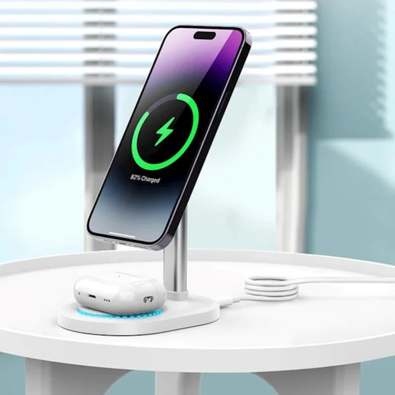 Беспроводное зарядное устройство Recci RCW-32 2in1 15W Magnetic Charger Holder White Беспроводное зарядное устройство Recci RCW-32 2in1 15W Magnetic Charger Holder White