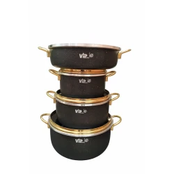 Qazan dəsti, qranit, qara, 7 parça, 20/24/28 sm