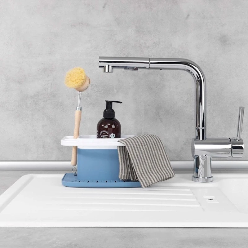 Süngər və sabun üçün konteyner Wenko, 21x11.5x11 sm, plastik, mavi/ağ