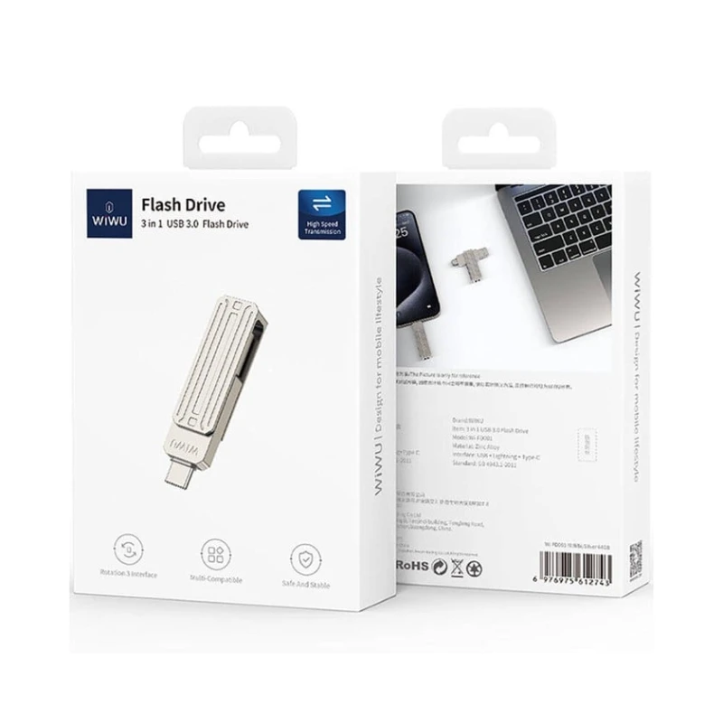 Флеш память USB Wiwu Wi-FD001 3in1 USB3.2 USB-A + Lightning + Type-C OTG 128 GB