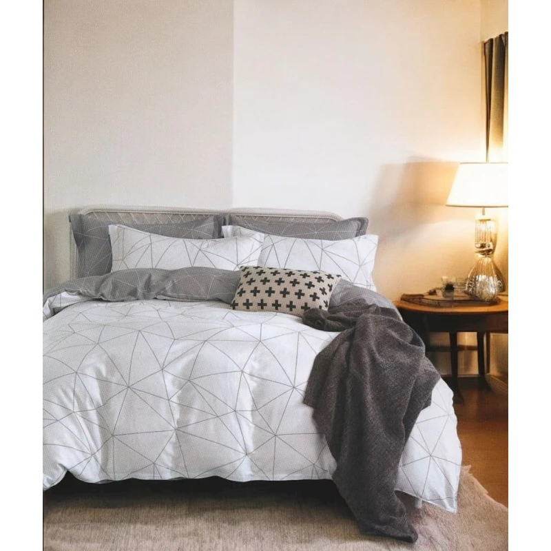 Комплект постельного белья Luxe Cotton 000416 пододеяльник 160x220 см, наволочки 50x70 см, двуспальный, хлопок, белый/серый